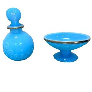 Bristol Blue Opaline Moonwind Vanity Set Avon 2 Piece Set